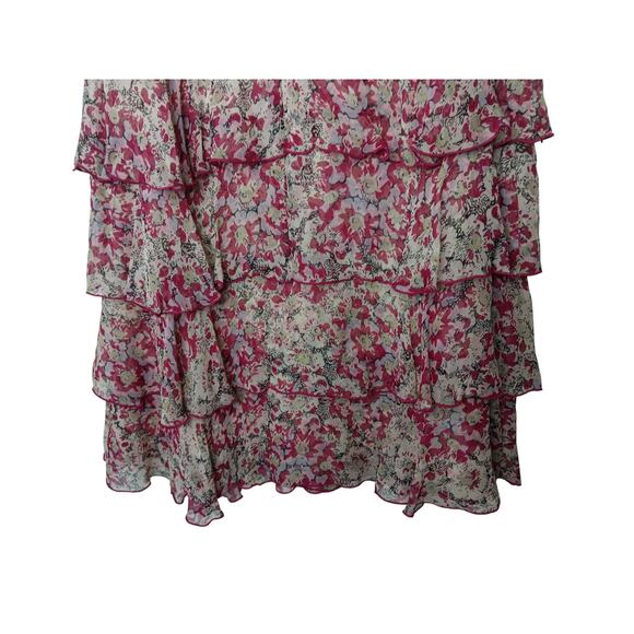 Anna Sui Size 4 Silk Pink Floral Sleeveless Tiered Ruffle Dress Boho Party” - Picture 8 of 13